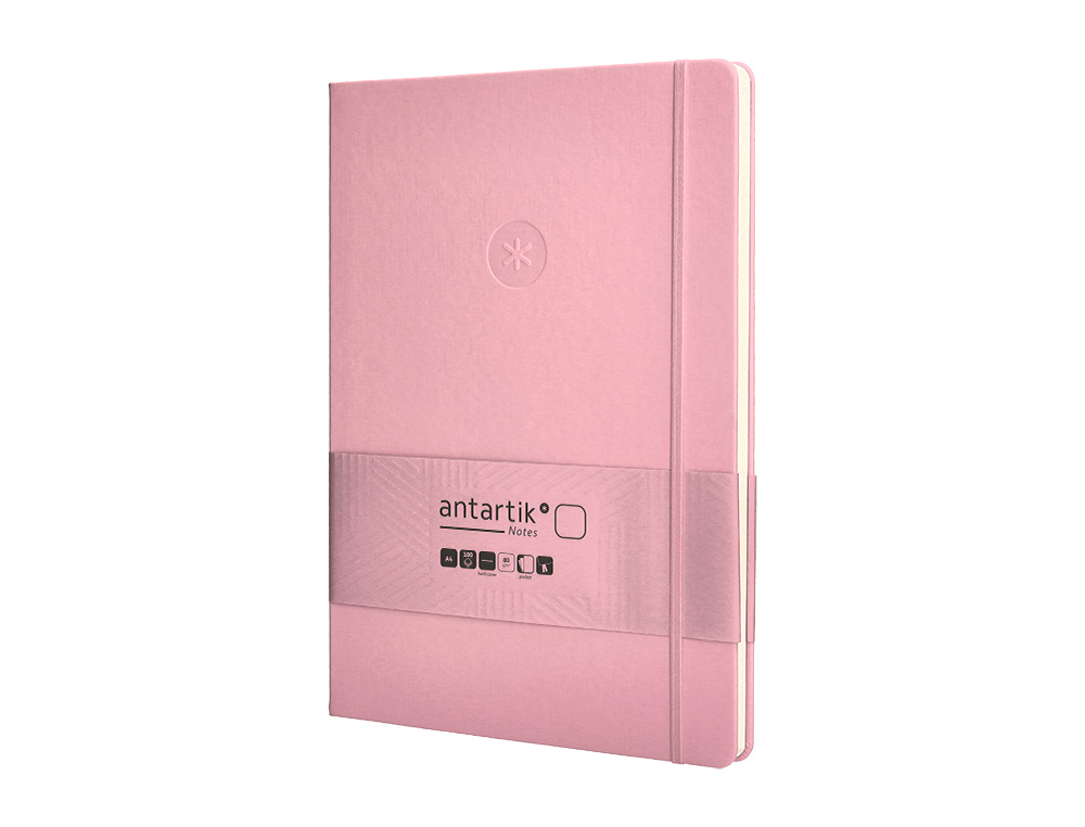 CARNET FERMETURE ELASTIQUE ANTARTIK NOTES COUVERTURE RIGIDE A4 PAPIER UNI IVOIRE 100 FEUILLES 80GR FSC ROSE PASTEL