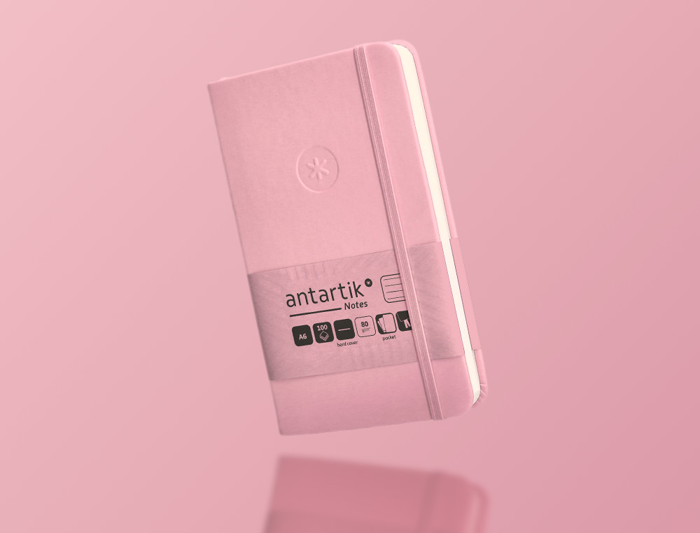 CARNET FERMETURE ELASTIQUE ANTARTIK NOTES COUVERTURE RIGIDE A6 LIGNE 100 FEUILLES 80GR FSC COLORIS ROSE PASTEL