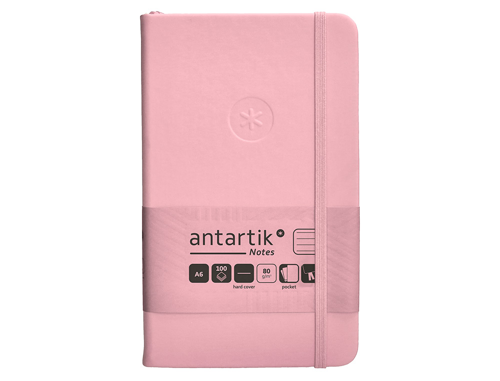 CARNET FERMETURE ELASTIQUE ANTARTIK NOTES COUVERTURE RIGIDE A6 LIGNE 100 FEUILLES 80GR FSC COLORIS ROSE PASTEL
