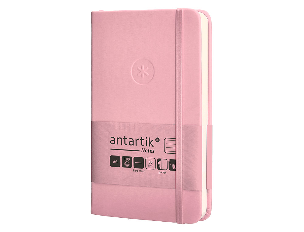 CARNET FERMETURE ELASTIQUE ANTARTIK NOTES COUVERTURE RIGIDE A6 LIGNE 100 FEUILLES 80GR FSC COLORIS ROSE PASTEL