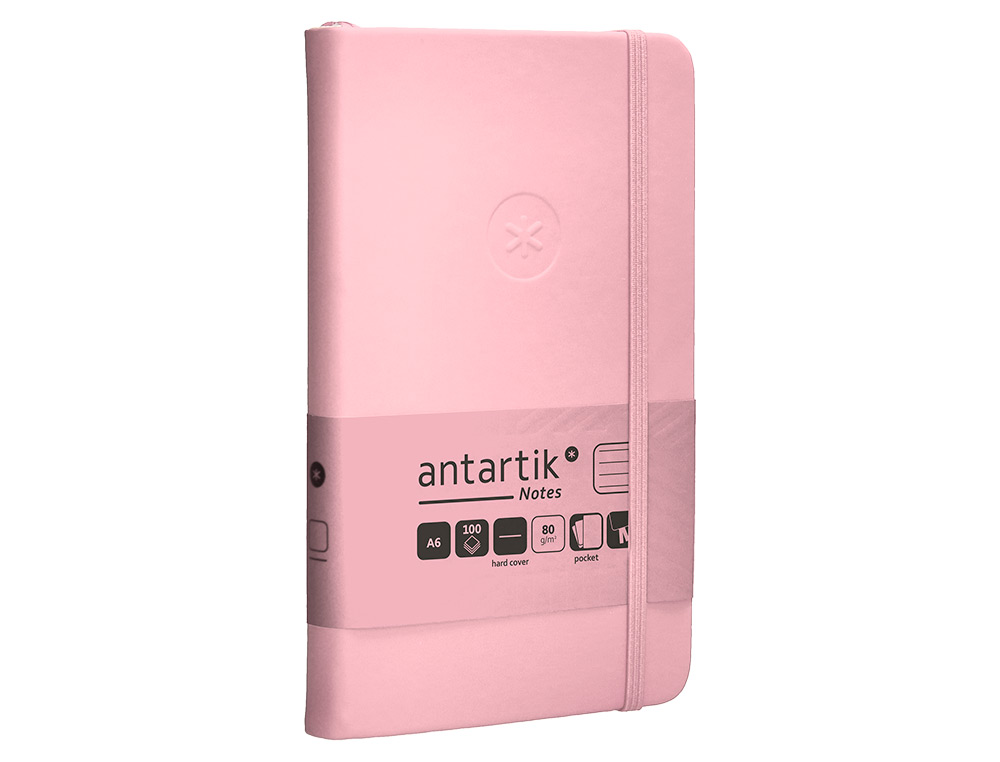 CARNET FERMETURE ELASTIQUE ANTARTIK NOTES COUVERTURE RIGIDE A6 LIGNE 100 FEUILLES 80GR FSC COLORIS ROSE PASTEL