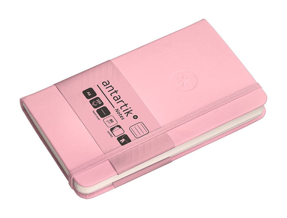 CARNET FERMETURE ELASTIQUE ANTARTIK NOTES COUVERTURE RIGIDE A6 LIGNE 100 FEUILLES 80GR FSC COLORIS ROSE PASTEL