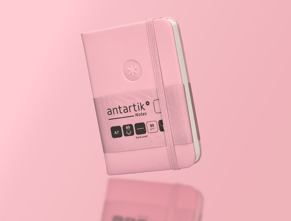 CARNET FERMETURE ELASTIQUE ANTARTIK NOTES COUVERTURE RIGIDE A7 PAPIER UNI IVOIRE 80 FEUILLES 80GR FSC ROSE PASTEL