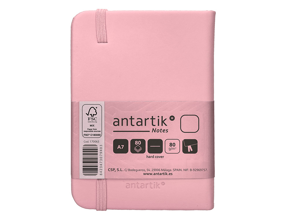 CARNET FERMETURE ELASTIQUE ANTARTIK NOTES COUVERTURE RIGIDE A7 PAPIER UNI IVOIRE 80 FEUILLES 80GR FSC ROSE PASTEL