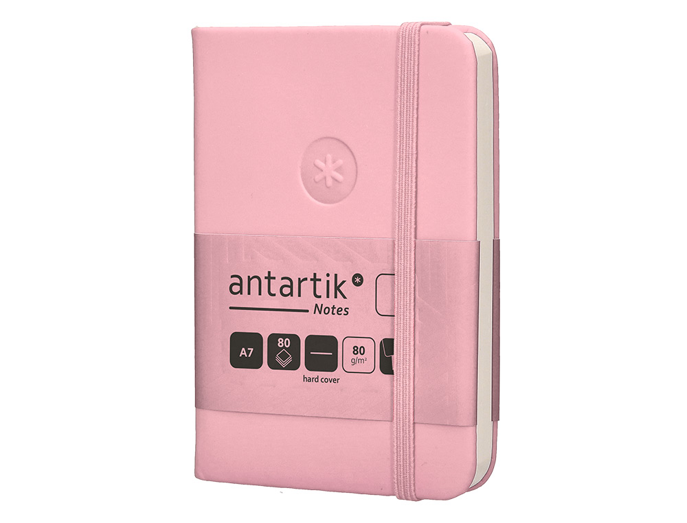 CARNET FERMETURE ELASTIQUE ANTARTIK NOTES COUVERTURE RIGIDE A7 PAPIER UNI IVOIRE 80 FEUILLES 80GR FSC ROSE PASTEL