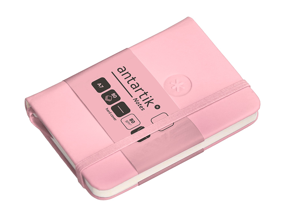 CARNET FERMETURE ELASTIQUE ANTARTIK NOTES COUVERTURE RIGIDE A7 PAPIER UNI IVOIRE 80 FEUILLES 80GR FSC ROSE PASTEL