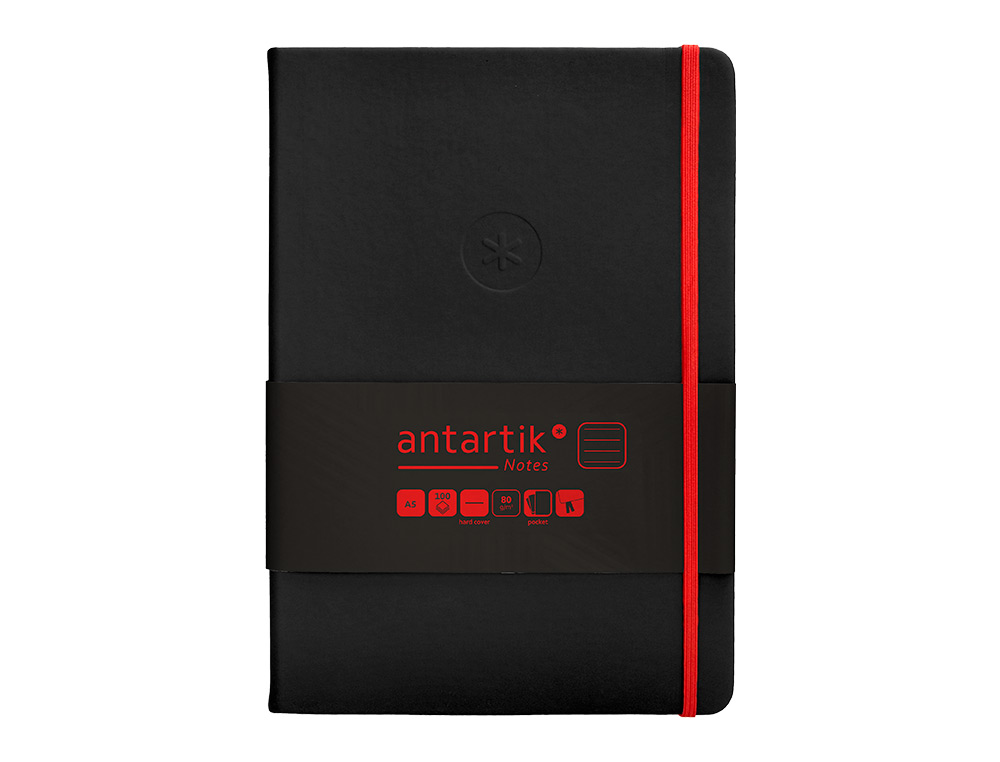 CARNET FERMETURE ELASTIQUE ROUGE ANTARTIK NOTES COUVERTURE RIGIDE A5 LIGNE 100FEUILLES 80GR FSC COLORIS NOIR