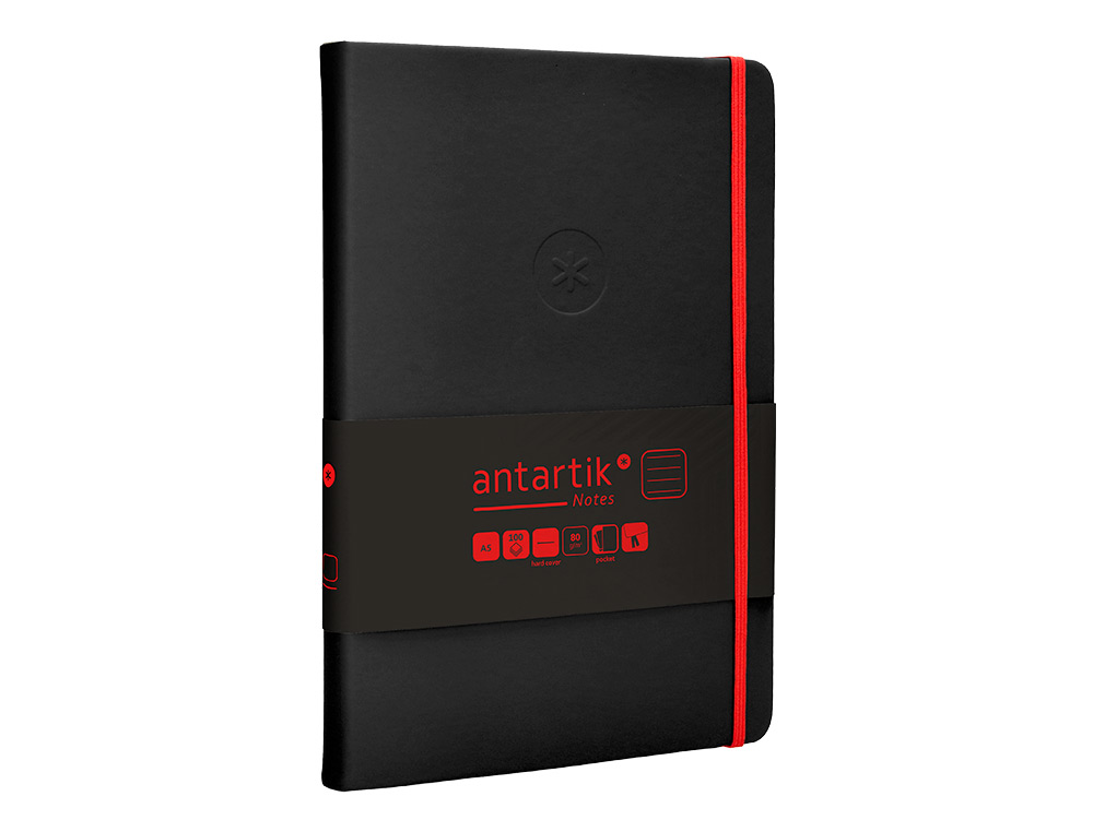 CARNET FERMETURE ELASTIQUE ROUGE ANTARTIK NOTES COUVERTURE RIGIDE A5 LIGNE 100FEUILLES 80GR FSC COLORIS NOIR