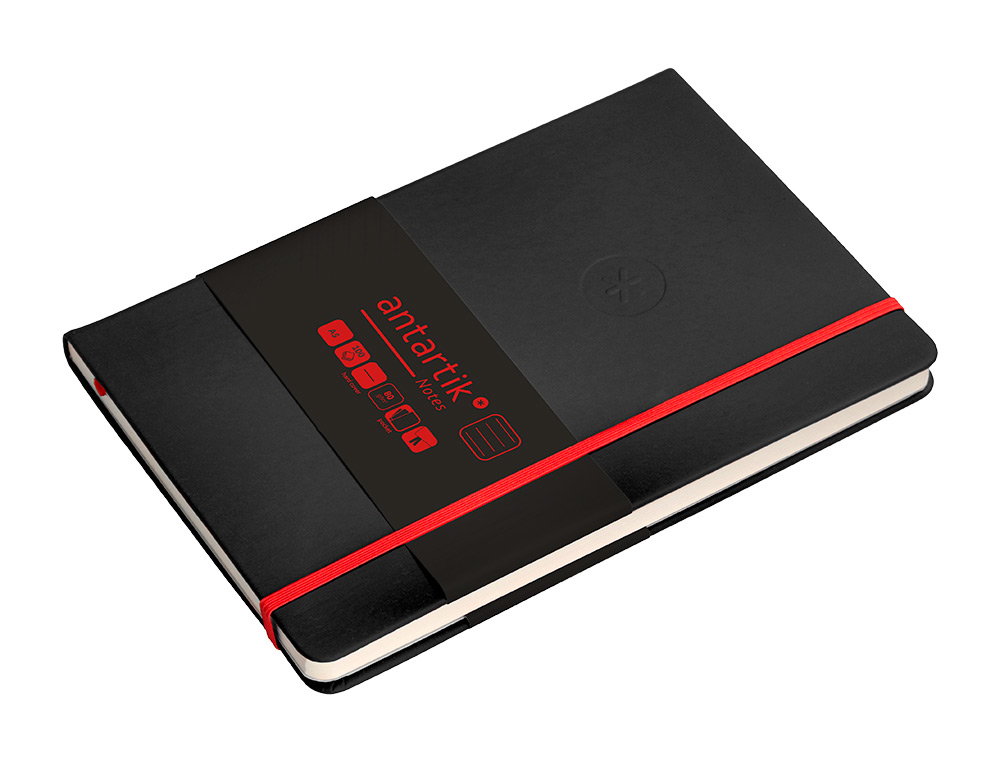CARNET FERMETURE ELASTIQUE ROUGE ANTARTIK NOTES COUVERTURE RIGIDE A5 LIGNE 100FEUILLES 80GR FSC COLORIS NOIR