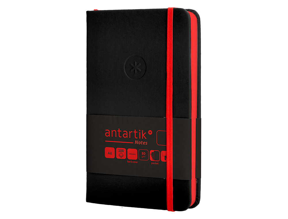 CARNET A6 ANTARTIK NOTES PAPIER UNI IVOIRE COUVERTURE RIGIDE FERMETURE ELASTIQUE ROUGE 100 PAGES 80GR COLORIS NOIR