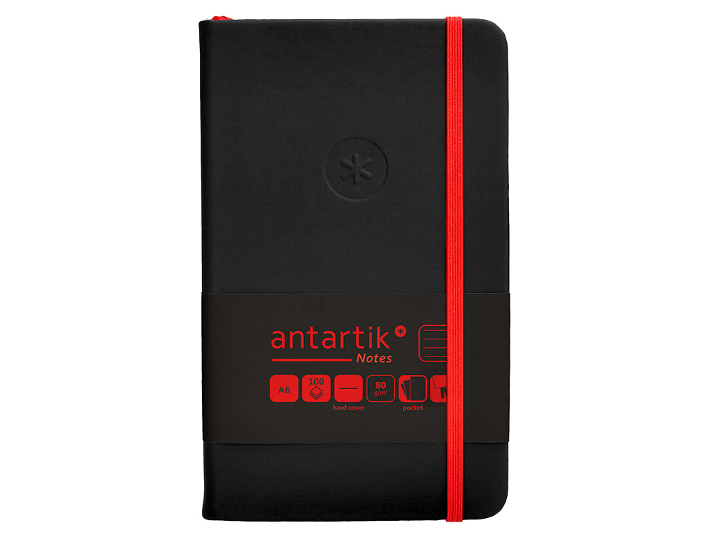 CARNET FERMETURE ELASTIQUE ROUGE ANTARTIK NOTES          COUVERTURE RIGIDE A6 LIGNE 100FEUILLES 80GR FSC COLORIS NOIR