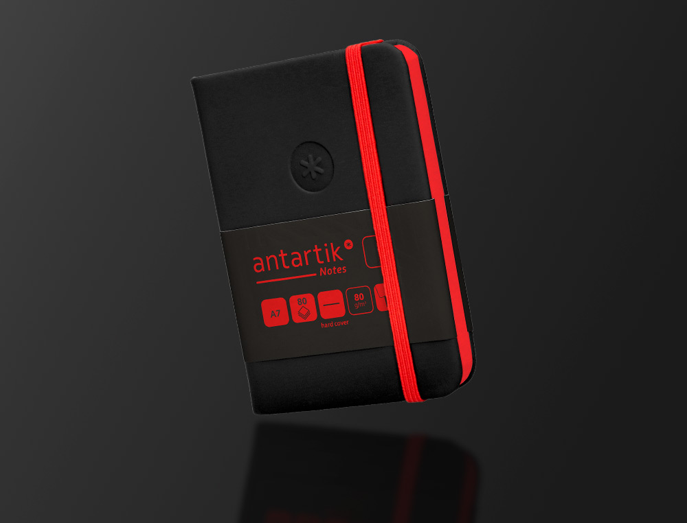 CARNET FERMETURE ELASTIQUE ROUGE ANTARTIK NOTES COUVERTURE RIGIDE A7 PAPIER UNI IVOIRE 80 FEUILLES 80GR FSC NOIR