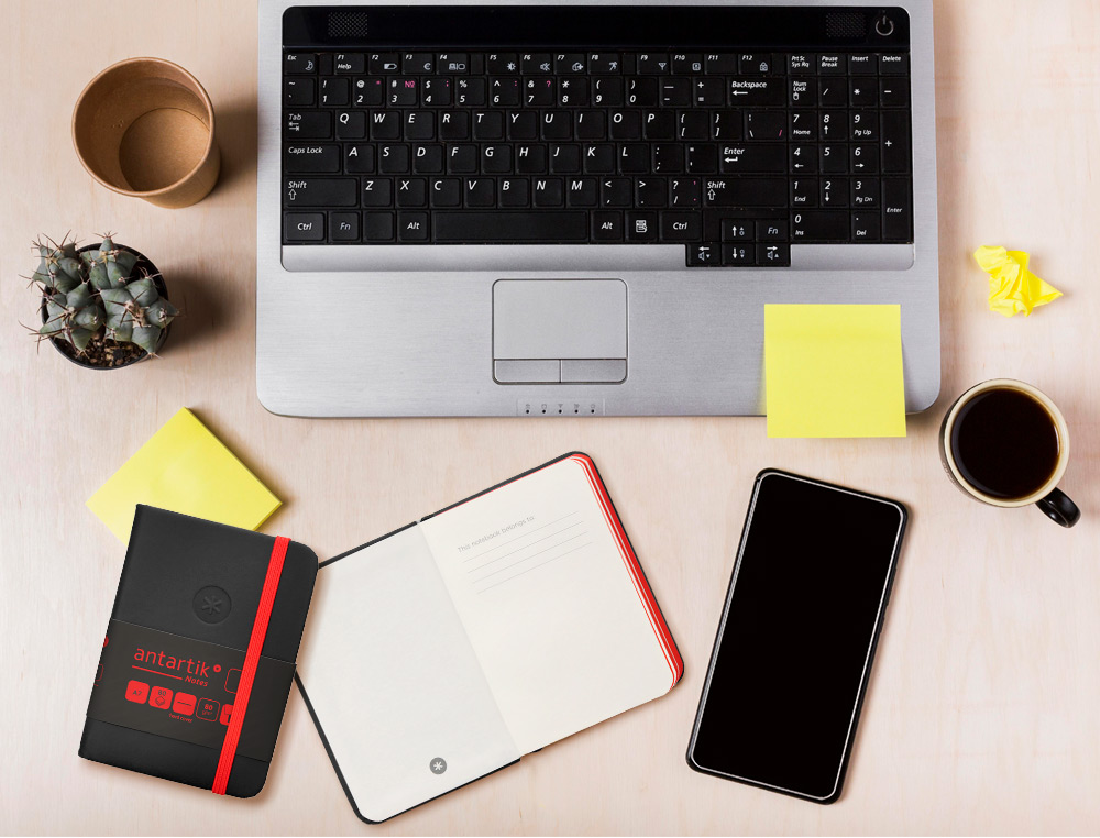 CARNET FERMETURE ELASTIQUE ROUGE ANTARTIK NOTES COUVERTURE RIGIDE A7 PAPIER UNI IVOIRE 80 FEUILLES 80GR FSC NOIR