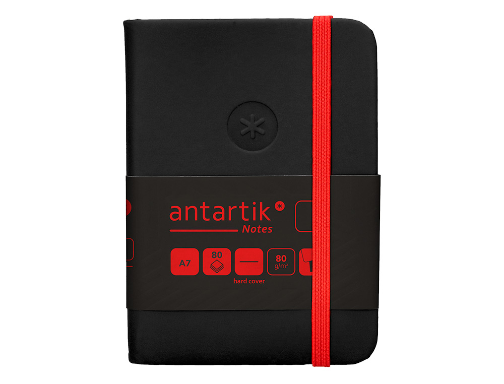 CARNET FERMETURE ELASTIQUE ROUGE ANTARTIK NOTES COUVERTURE RIGIDE A7 PAPIER UNI IVOIRE 80 FEUILLES 80GR FSC NOIR