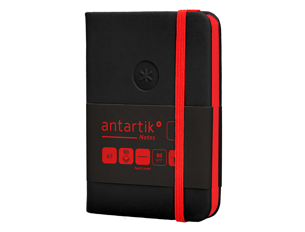 CARNET FERMETURE ELASTIQUE ROUGE ANTARTIK NOTES COUVERTURE RIGIDE A7 PAPIER UNI IVOIRE 80 FEUILLES 80GR FSC NOIR