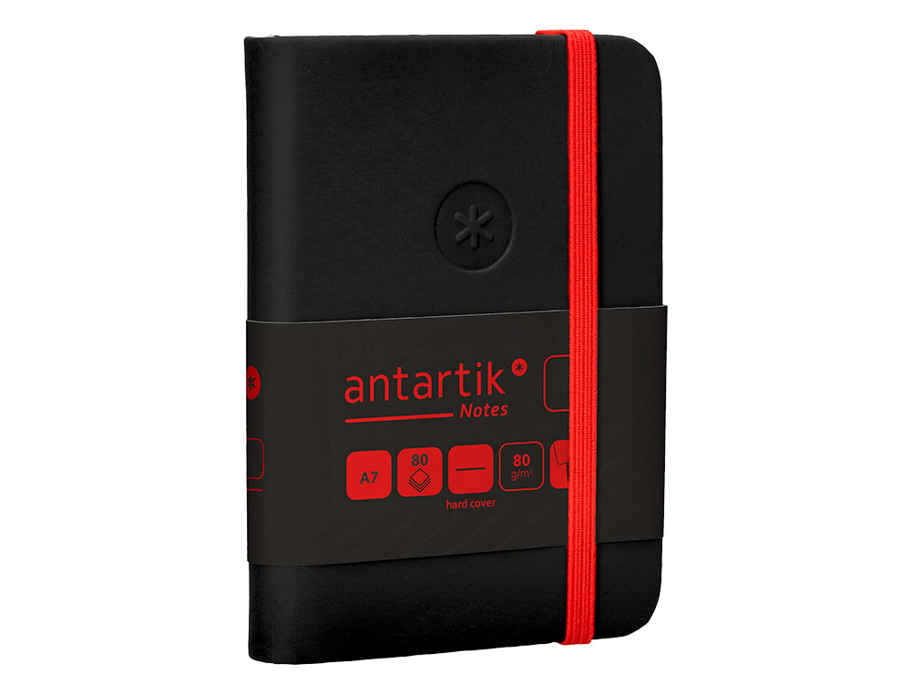CARNET FERMETURE ELASTIQUE ROUGE ANTARTIK NOTES COUVERTURE RIGIDE A7 PAPIER UNI IVOIRE 80 FEUILLES 80GR FSC NOIR