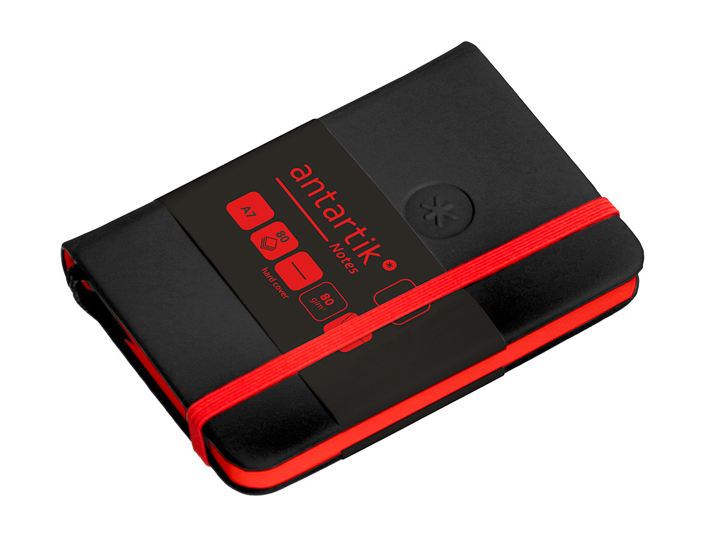 CARNET FERMETURE ELASTIQUE ROUGE ANTARTIK NOTES COUVERTURE RIGIDE A7 PAPIER UNI IVOIRE 80 FEUILLES 80GR FSC NOIR