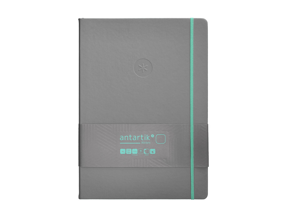 CARNET FERMETURE ELASTIQUE TURQUOISE ANTARTIK NOTES COUVERTURE RIGIDE A4 PAPIER UNI IVOIRE 100 FEUILLES 80GR FSC GRIS