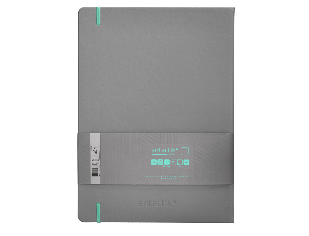 CARNET FERMETURE ELASTIQUE TURQUOISE ANTARTIK NOTES COUVERTURE RIGIDE A4 PAPIER UNI IVOIRE 100 FEUILLES 80GR FSC GRIS