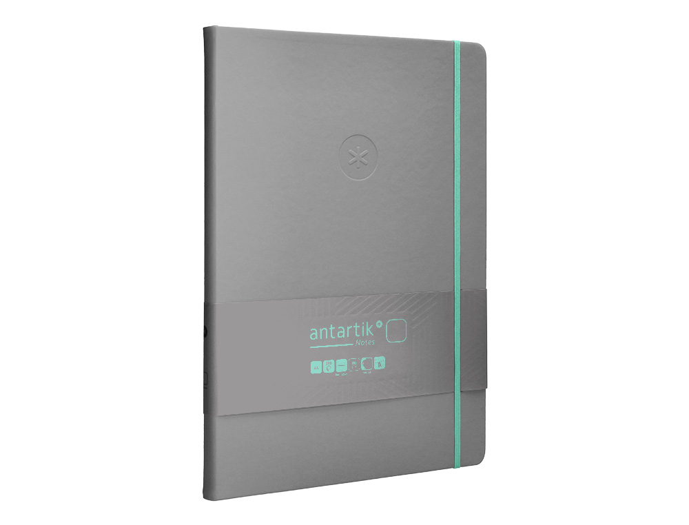 CARNET FERMETURE ELASTIQUE TURQUOISE ANTARTIK NOTES COUVERTURE RIGIDE A4 PAPIER UNI IVOIRE 100 FEUILLES 80GR FSC GRIS