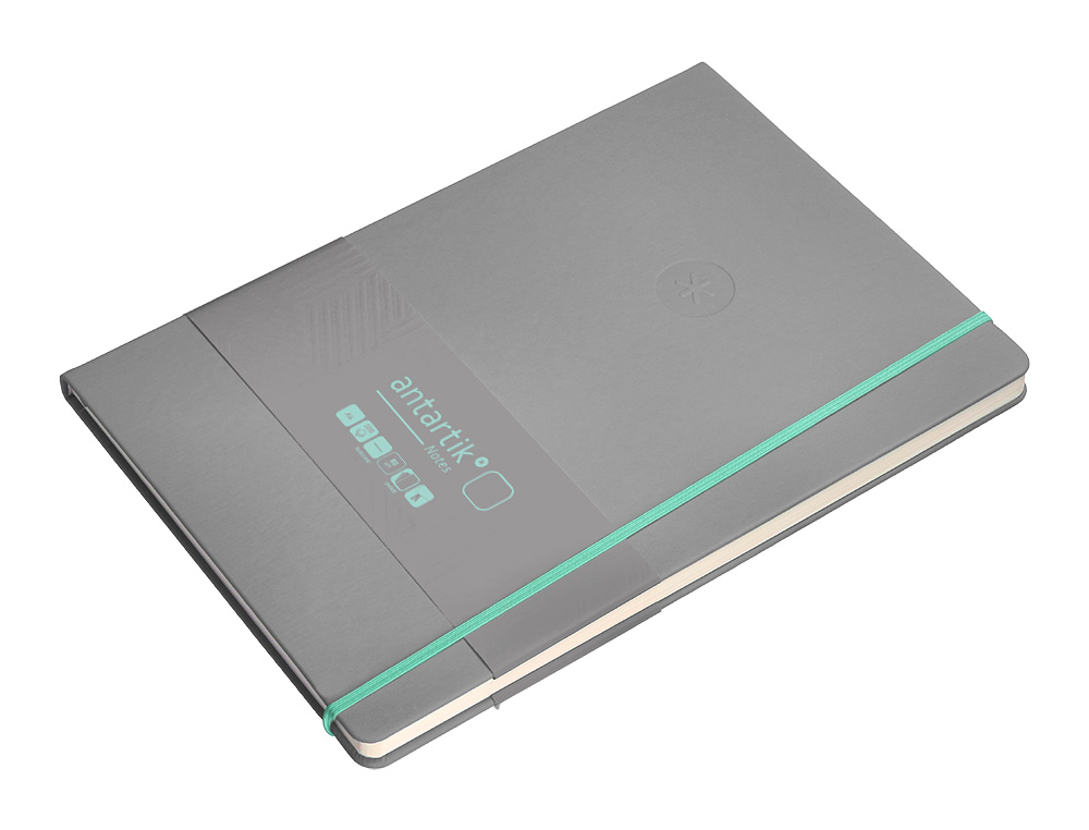 CARNET FERMETURE ELASTIQUE TURQUOISE ANTARTIK NOTES COUVERTURE RIGIDE A4 PAPIER UNI IVOIRE 100 FEUILLES 80GR FSC GRIS