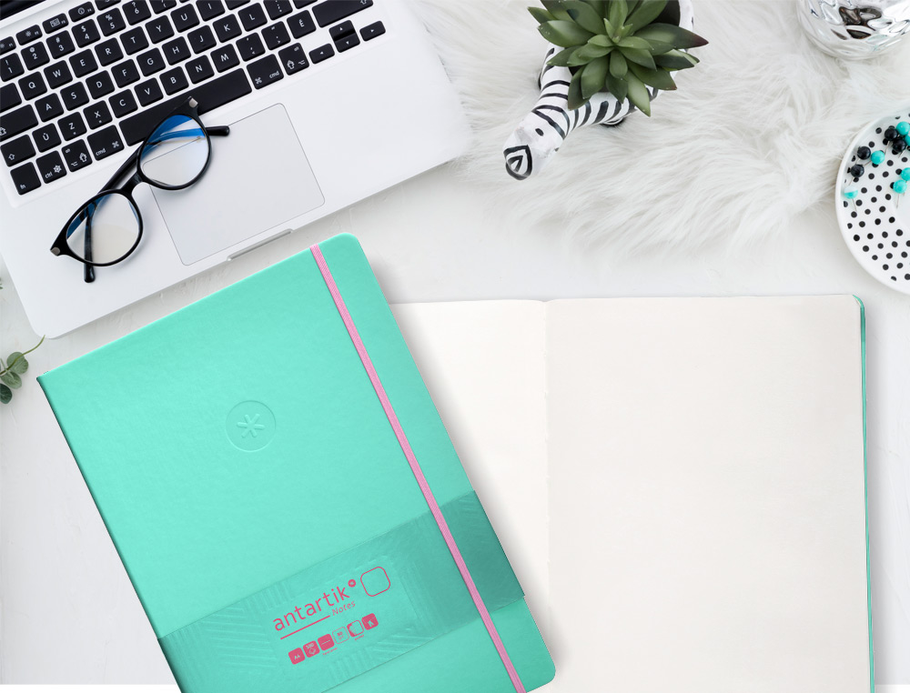CARNET FERMETURE ELASTIQUE ROSE ANTARTIK NOTES COUVERTURE RIGIDE A4 PAPIER UNI IVOIRE 100 FEUILLES 80GR FSC TURQUOISE