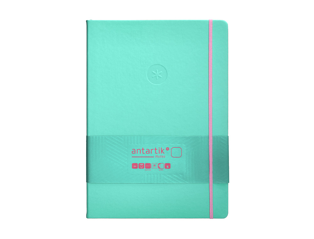 CARNET FERMETURE ELASTIQUE ROSE ANTARTIK NOTES COUVERTURE RIGIDE A4 PAPIER UNI IVOIRE 100 FEUILLES 80GR FSC TURQUOISE