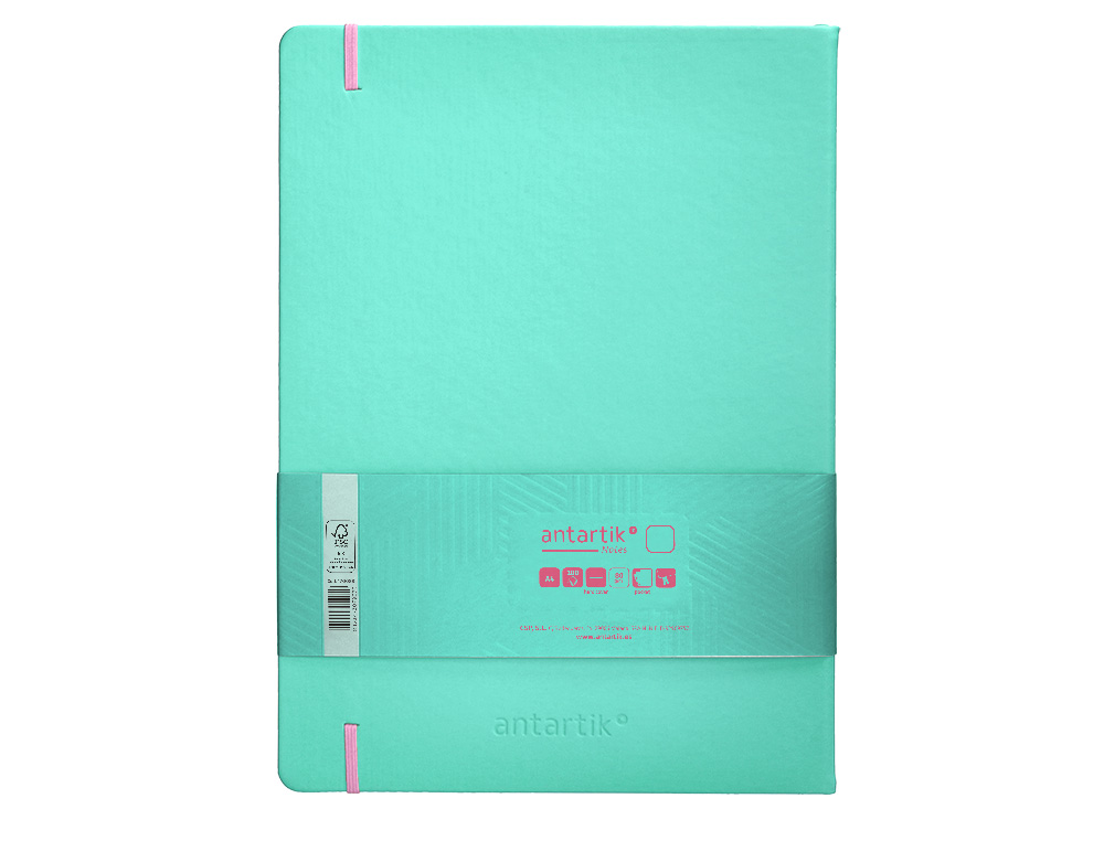CARNET FERMETURE ELASTIQUE ROSE ANTARTIK NOTES COUVERTURE RIGIDE A4 PAPIER UNI IVOIRE 100 FEUILLES 80GR FSC TURQUOISE