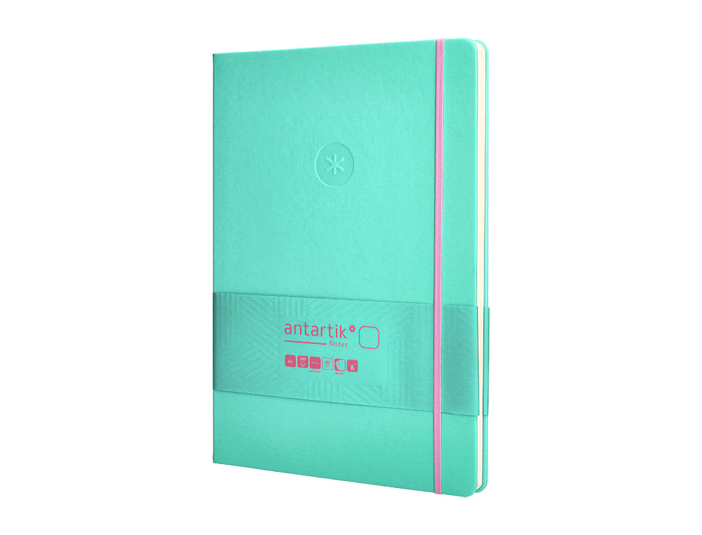 CARNET FERMETURE ELASTIQUE ROSE ANTARTIK NOTES COUVERTURE RIGIDE A4 PAPIER UNI IVOIRE 100 FEUILLES 80GR FSC TURQUOISE