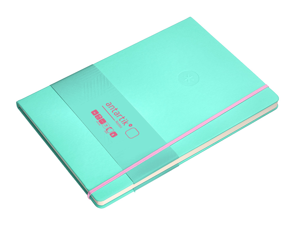 CARNET FERMETURE ELASTIQUE ROSE ANTARTIK NOTES COUVERTURE RIGIDE A4 PAPIER UNI IVOIRE 100 FEUILLES 80GR FSC TURQUOISE