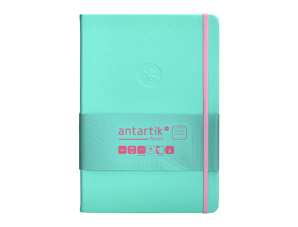CARNET FERMETURE ELASTIQUE ROSE ANTARTIK NOTES COUVERTURERIGIDE A5 LIGNE 100 FEUILLES 80GR FSC COLORIS TURQUOISE