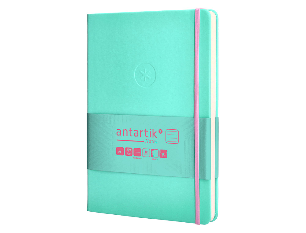 CARNET FERMETURE ELASTIQUE ROSE ANTARTIK NOTES COUVERTURERIGIDE A5 LIGNE 100 FEUILLES 80GR FSC COLORIS TURQUOISE