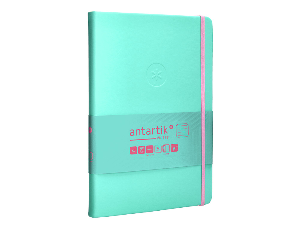 CARNET FERMETURE ELASTIQUE ROSE ANTARTIK NOTES COUVERTURERIGIDE A5 LIGNE 100 FEUILLES 80GR FSC COLORIS TURQUOISE