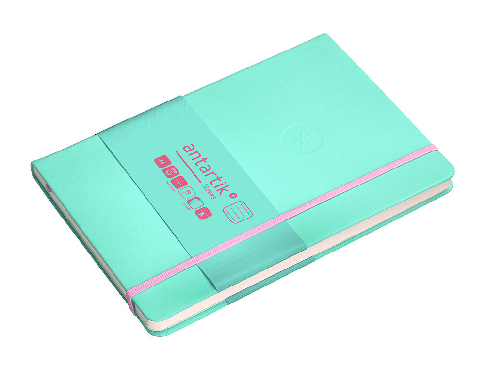 CARNET FERMETURE ELASTIQUE ROSE ANTARTIK NOTES COUVERTURERIGIDE A5 LIGNE 100 FEUILLES 80GR FSC COLORIS TURQUOISE