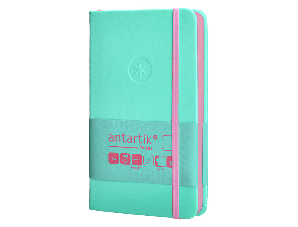 CARNET FERMETURE ELASTIQUE ROSE ANTARTIK NOTES COUVERTURE RIGIDE A6 PAPIER UNI IVOIRE 100 FEUILLES 80GR FSC TURQUOISE