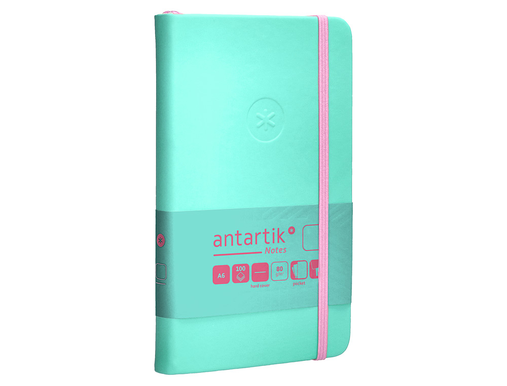 CARNET FERMETURE ELASTIQUE ROSE ANTARTIK NOTES COUVERTURE RIGIDE A6 PAPIER UNI IVOIRE 100 FEUILLES 80GR FSC TURQUOISE