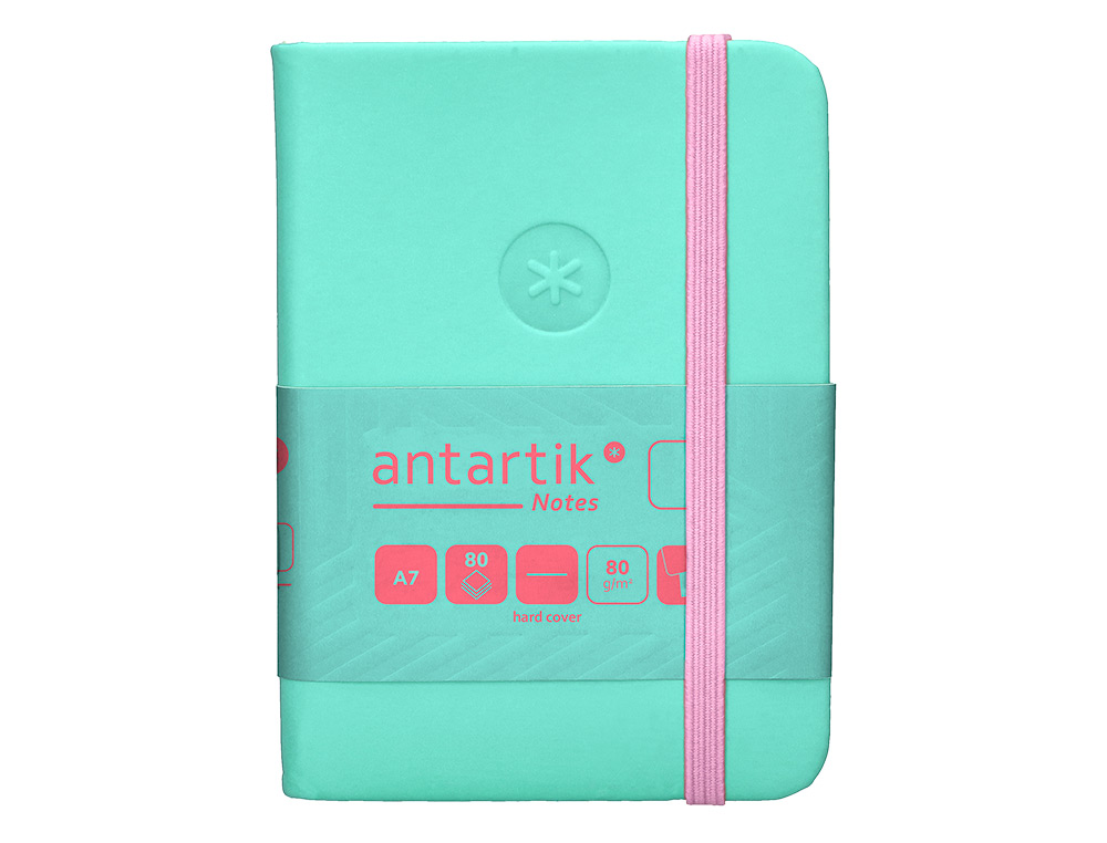CARNET FERMETURE ELASTIQUE ROSE ANTARTIK NOTES COUVERTURE RIGIDE A7 PAPIER UNI IVOIRE 80 FEUILLES 80GR FSC TURQUOISE