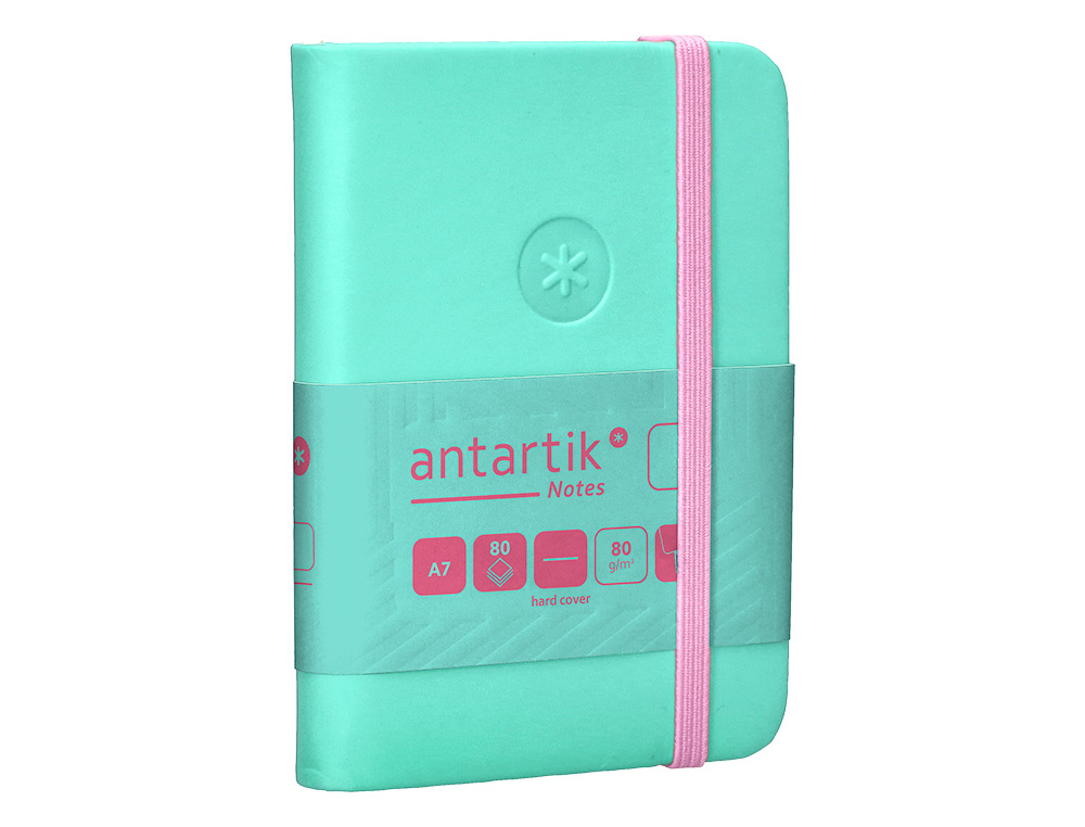 CARNET FERMETURE ELASTIQUE ROSE ANTARTIK NOTES COUVERTURE RIGIDE A7 PAPIER UNI IVOIRE 80 FEUILLES 80GR FSC TURQUOISE