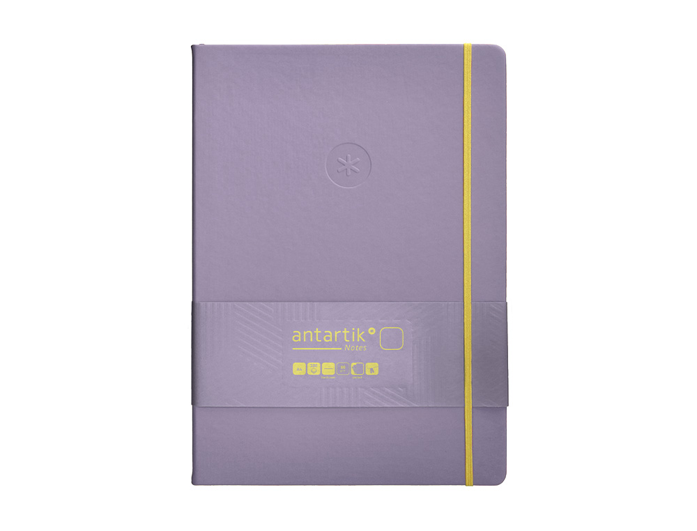 CARNET FERMETURE ELASTIQUE JAUNE ANTARTIK NOTES COUVERTURE RIGIDE A4 PAPIER UNI IVOIRE 100 FEUILLES 80GR FSC LILAS