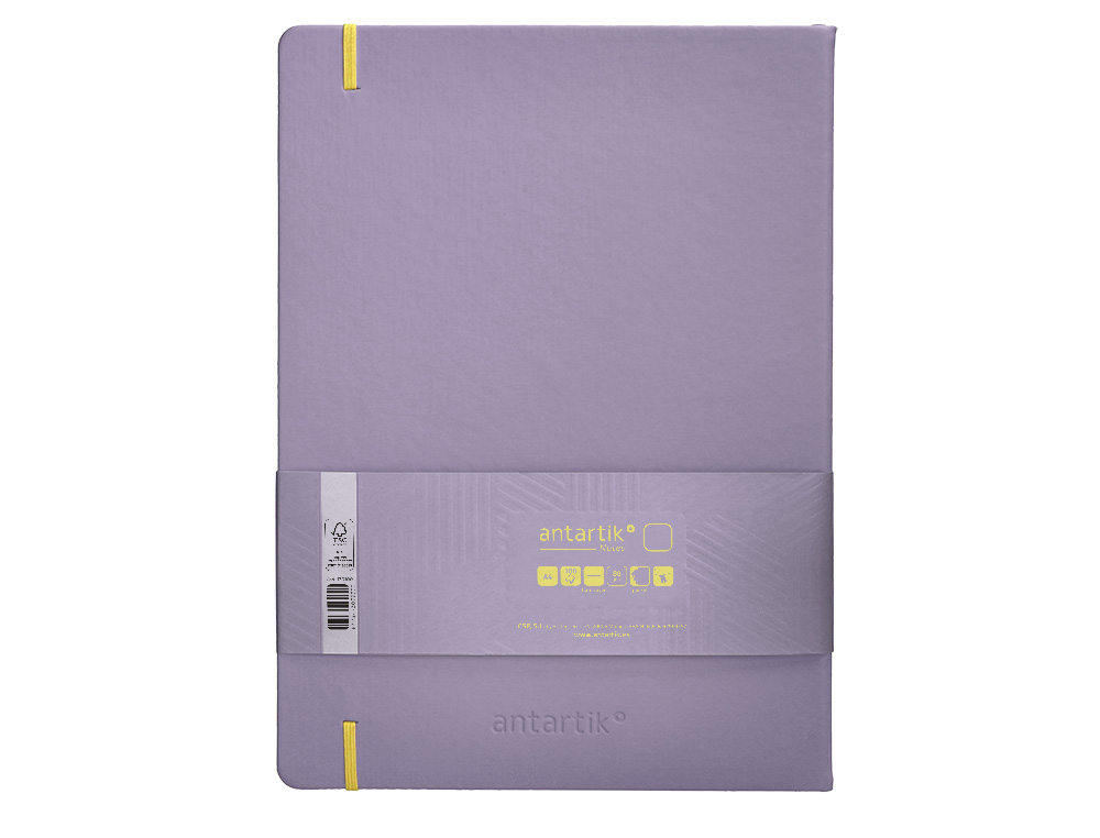 CARNET FERMETURE ELASTIQUE JAUNE ANTARTIK NOTES COUVERTURE RIGIDE A4 PAPIER UNI IVOIRE 100 FEUILLES 80GR FSC LILAS