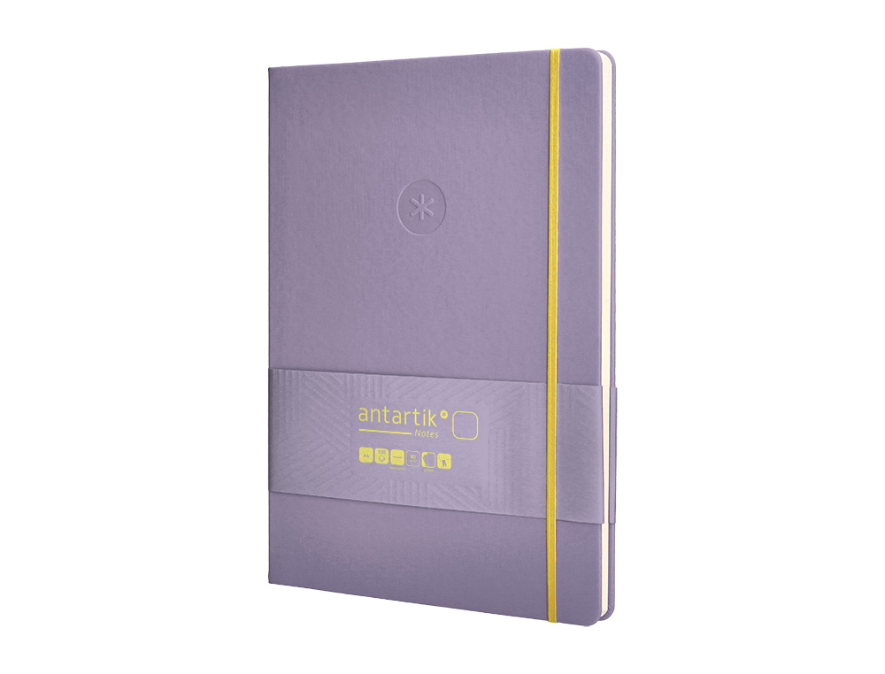 CARNET FERMETURE ELASTIQUE JAUNE ANTARTIK NOTES COUVERTURE RIGIDE A4 PAPIER UNI IVOIRE 100 FEUILLES 80GR FSC LILAS