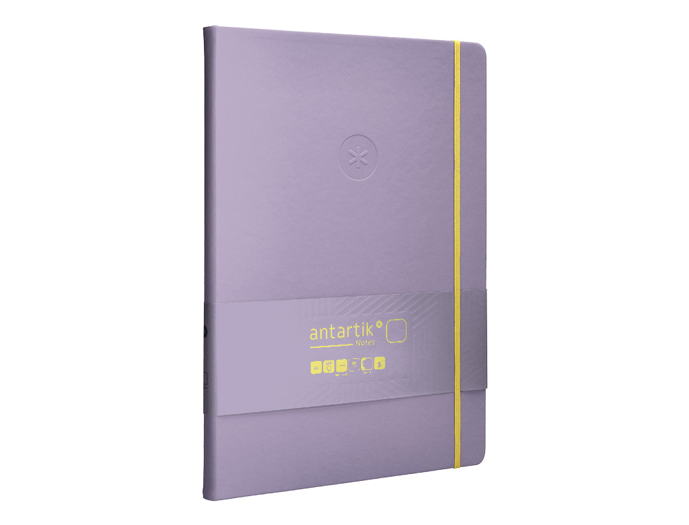 CARNET FERMETURE ELASTIQUE JAUNE ANTARTIK NOTES COUVERTURE RIGIDE A4 PAPIER UNI IVOIRE 100 FEUILLES 80GR FSC LILAS