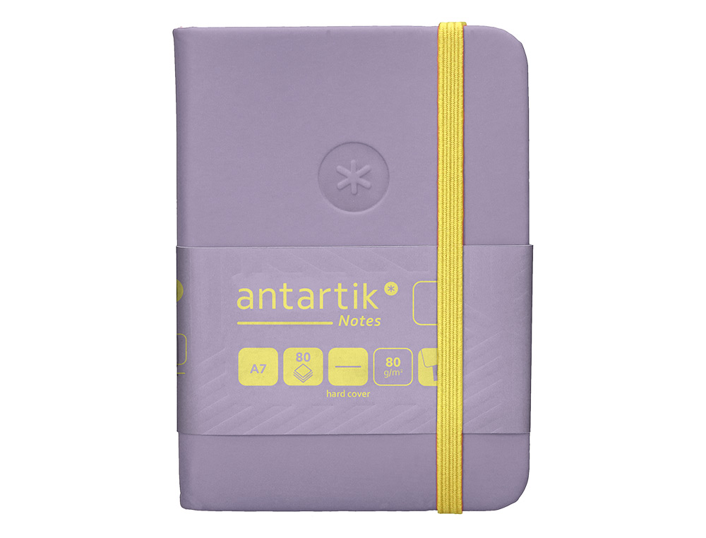 CARNET FERMETURE ELASTIQUE JAUNE ANTARTIK NOTES COUVERTURE RIGIDE A7 PAPIER UNI IVOIRE 80 FEUILLES 80GR FSC LILAS