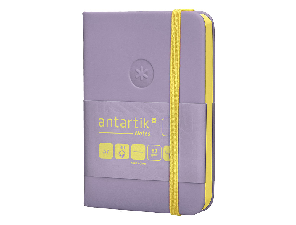 CARNET FERMETURE ELASTIQUE JAUNE ANTARTIK NOTES COUVERTURE RIGIDE A7 PAPIER UNI IVOIRE 80 FEUILLES 80GR FSC LILAS