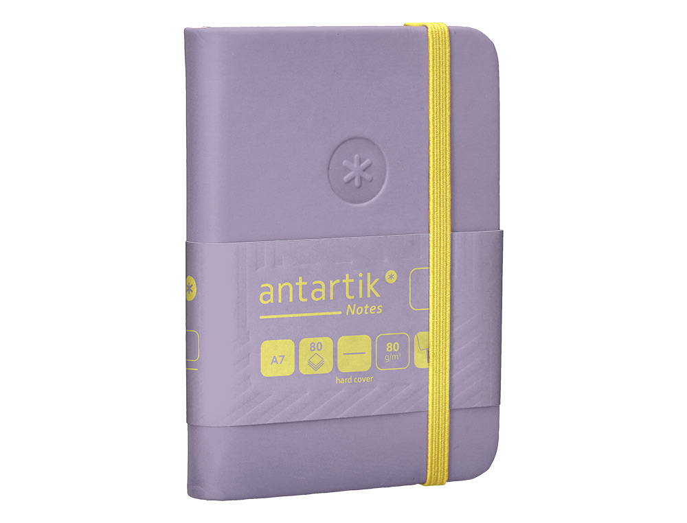 CARNET FERMETURE ELASTIQUE JAUNE ANTARTIK NOTES COUVERTURE RIGIDE A7 PAPIER UNI IVOIRE 80 FEUILLES 80GR FSC LILAS
