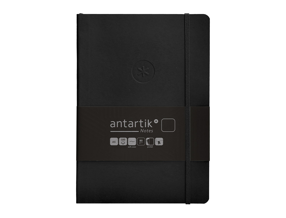 CARNET A5 ANTARTIK NOTES PAPIER UNI IVOIRE COUVERTURE SOUPLE FERMETURE ELASTIQUE 100PAGES 80GR COLORIS NOIR