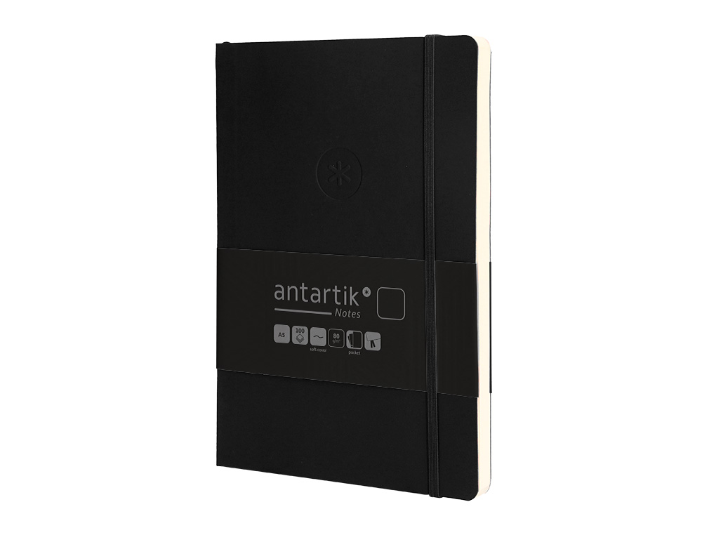 CARNET A5 ANTARTIK NOTES PAPIER UNI IVOIRE COUVERTURE SOUPLE FERMETURE ELASTIQUE 100PAGES 80GR COLORIS NOIR