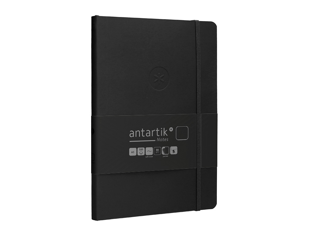 CARNET A5 ANTARTIK NOTES PAPIER UNI IVOIRE COUVERTURE SOUPLE FERMETURE ELASTIQUE 100PAGES 80GR COLORIS NOIR