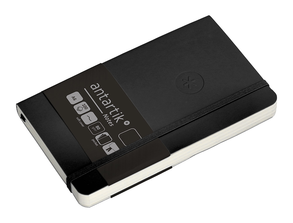 CARNET FERMETURE ELASTIQUE ANTARTIK NOTES COUVERTURE SOUPLE A6 PAPIER UNI IVOIRE 100 FEUILLES 80GR FSC COLORIS NOIR