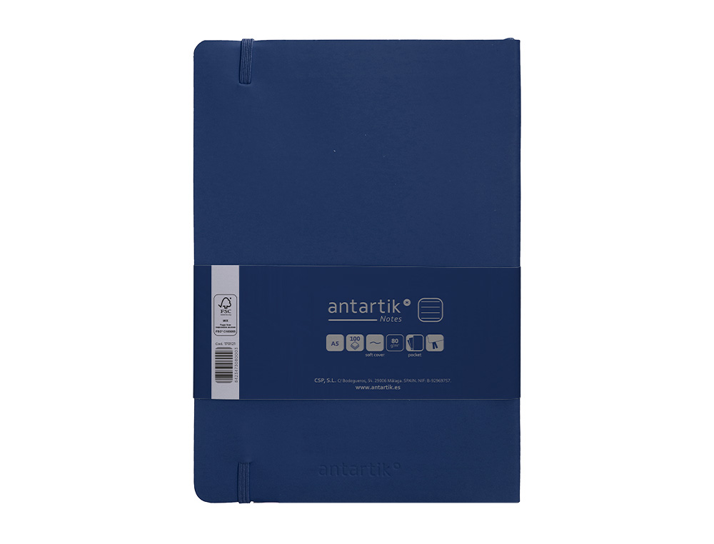 CARNET FERMETURE ELASTIQUE ANTARTIK NOTES COUVERTURE     SOUPLE A5 LIGNE 100 FEUILLES  80GR FSC COLORIS BLEU MARINE